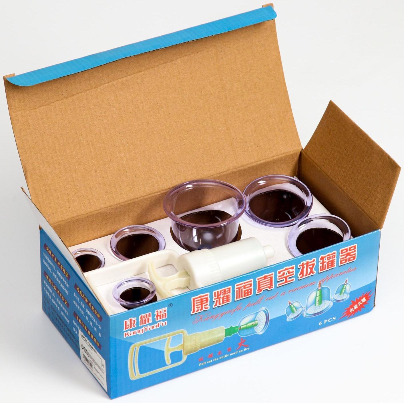 Банки акупункционного действия для вакуумного массажа, набор 6 шт.