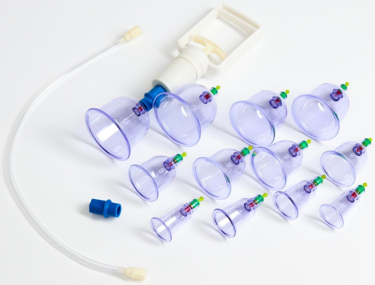 Банки акупункционного действия для вакуумного массажа, набор 12 шт.