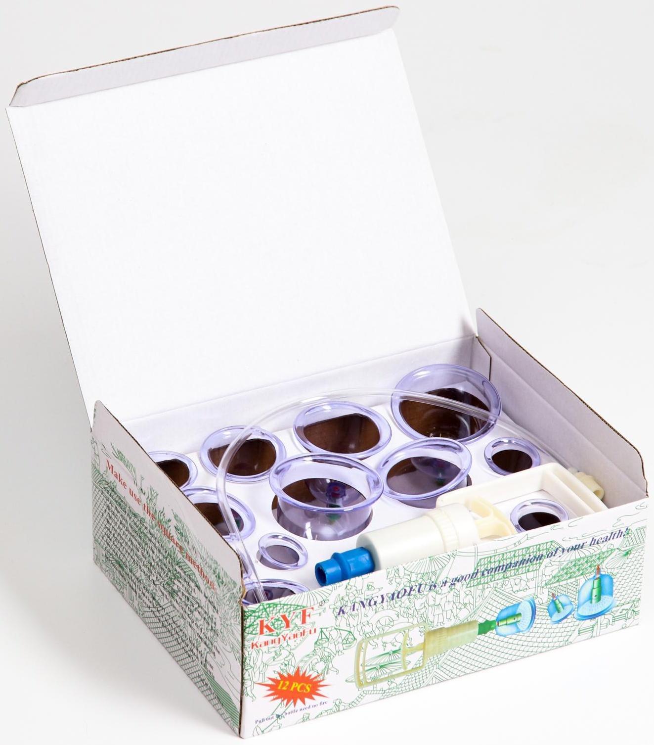 Банки акупункционного действия для вакуумного массажа, набор 12 шт.