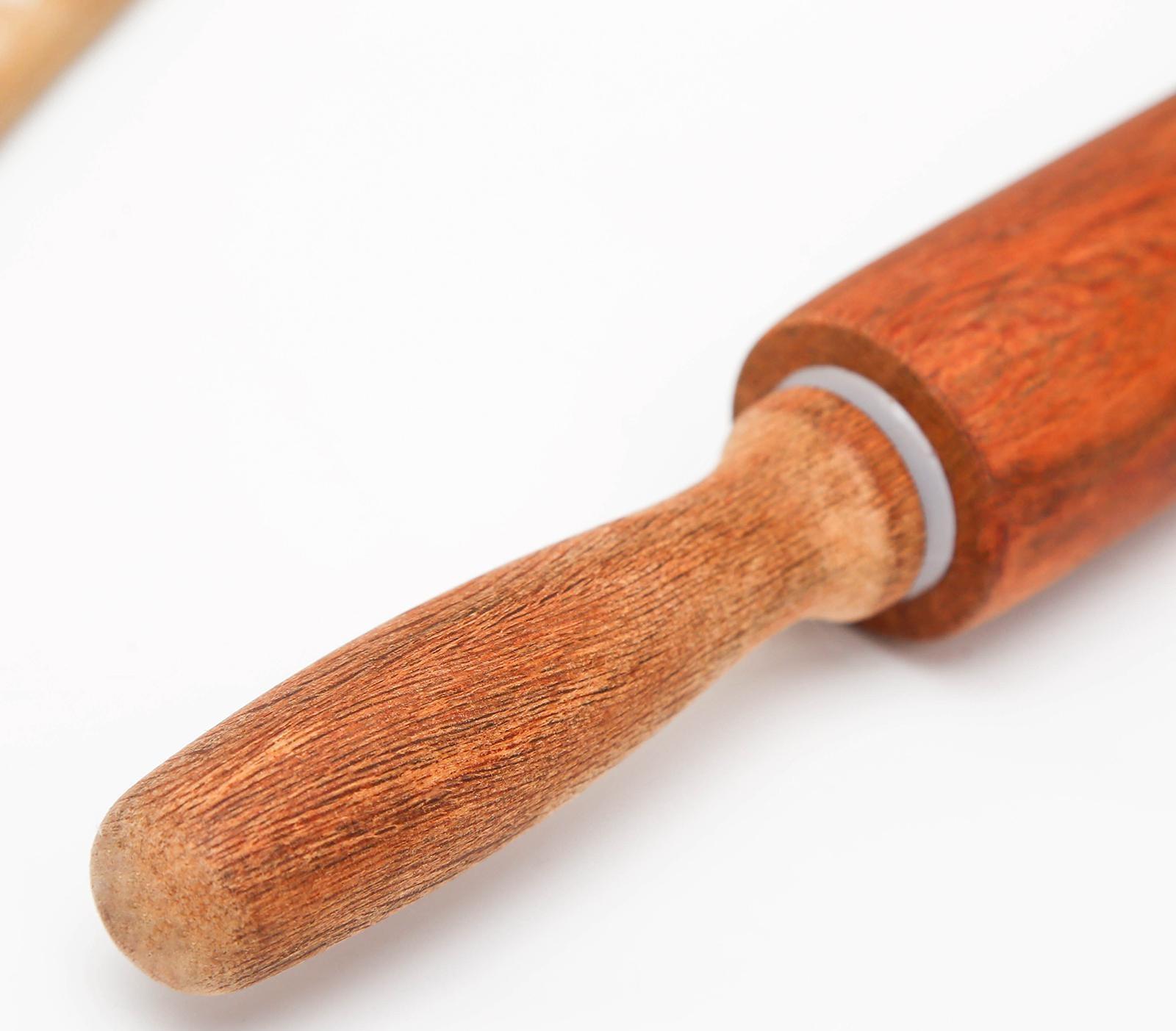 Скалка вращающаяся, 43×4 см, фигурные ручки, акация