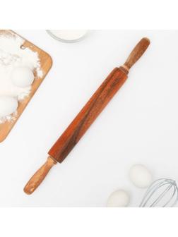 Скалка вращающаяся, 43×4 см, фигурные ручки, акация