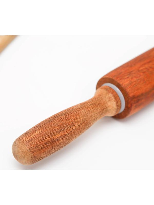 Скалка вращающаяся, 43×4 см, фигурные ручки, акация