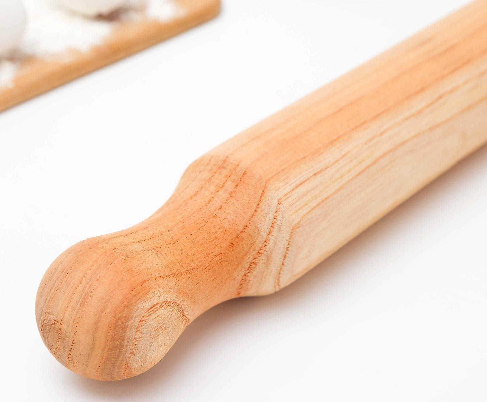 Скалка деревянная, 40×6 см, фигурные ручки