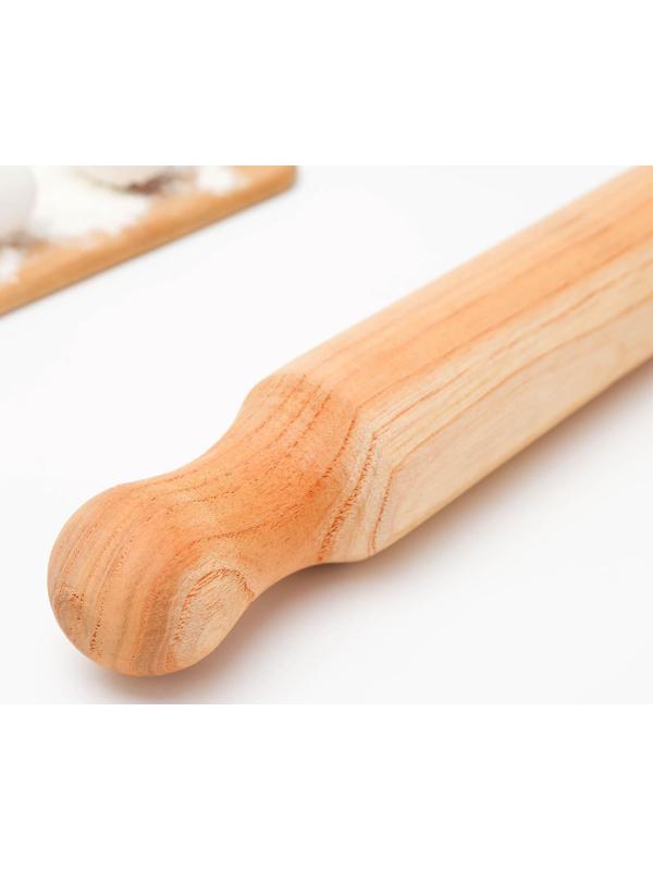 Скалка деревянная, 40×6 см, фигурные ручки