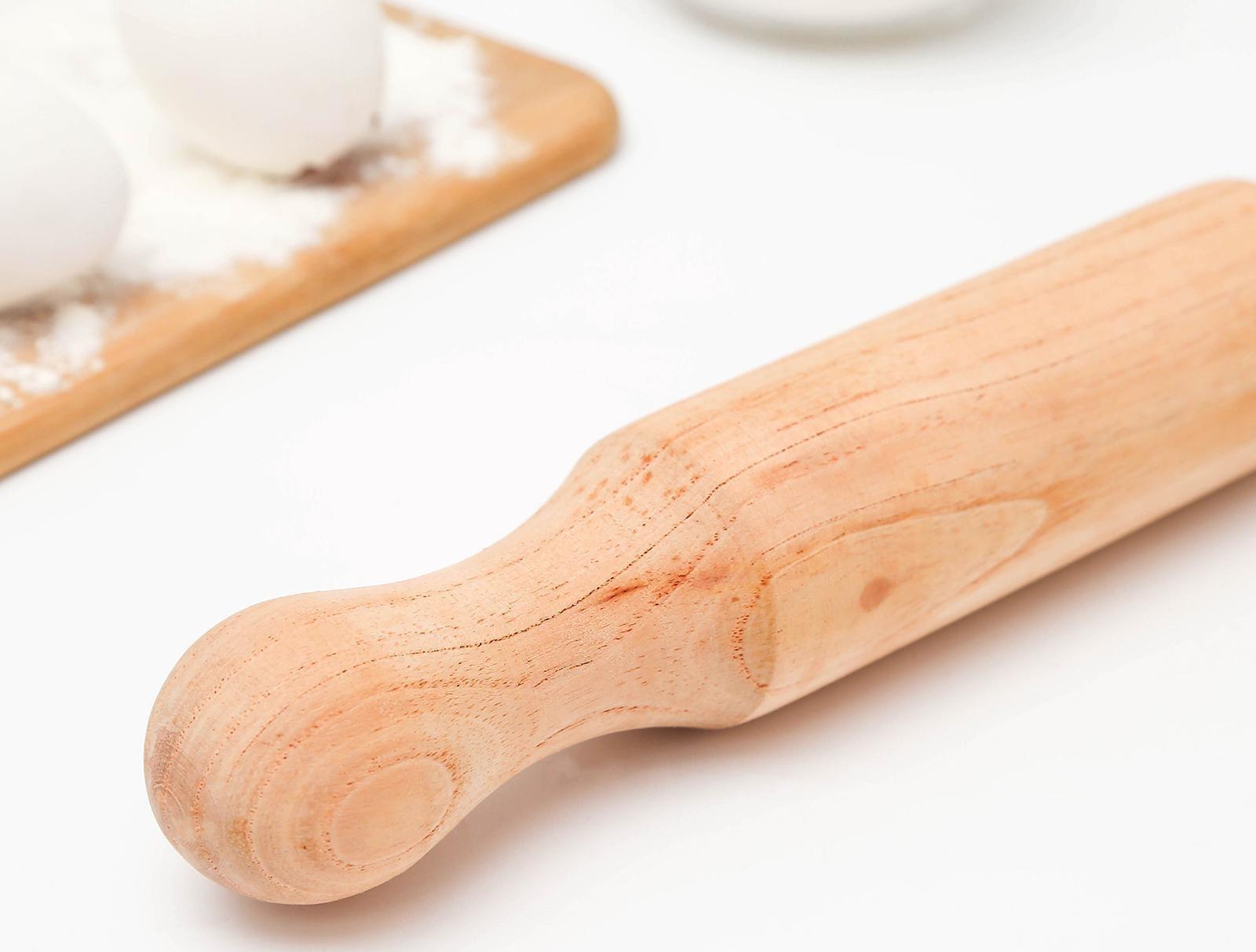 Скалка деревянная, 30×5 см, фигурные ручки