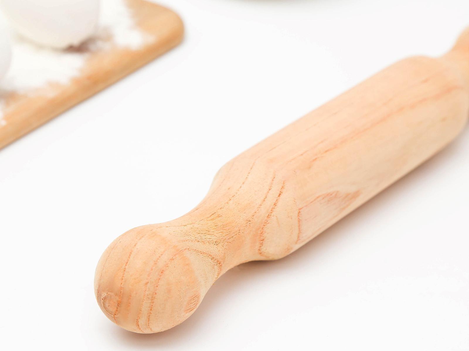 Скалка деревянная, 30×4 см, фигурные ручки