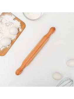 Скалка деревянная, 35×3,5 см, фигурные ручки