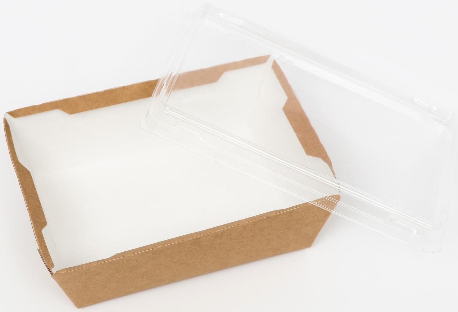 Контейнер с прозрачной крышкой, крафт, 0,4 л, 14,5 х 9,5 х 4, 5 см