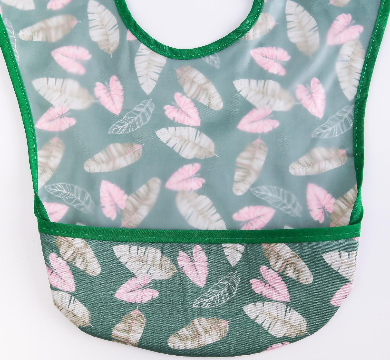 Нагрудник для кормления «Листочки» непромокаемый на липучке, с карманом, р-р. 37х23х10