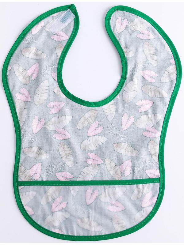 Нагрудник для кормления «Листочки» непромокаемый на липучке, с карманом, р-р. 37х23х10