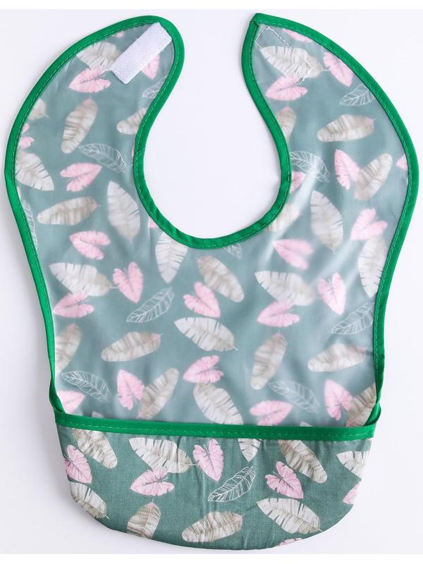 Нагрудник для кормления «Листочки» непромокаемый на липучке, с карманом, р-р. 37х23х10