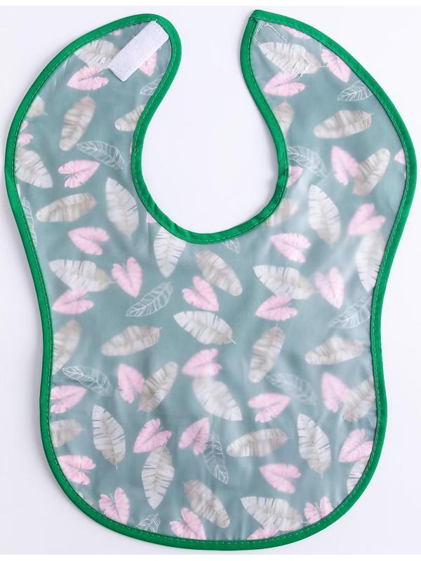 Нагрудник для кормления «Листочки» непромокаемый на липучке, с карманом, р-р. 37х23х10