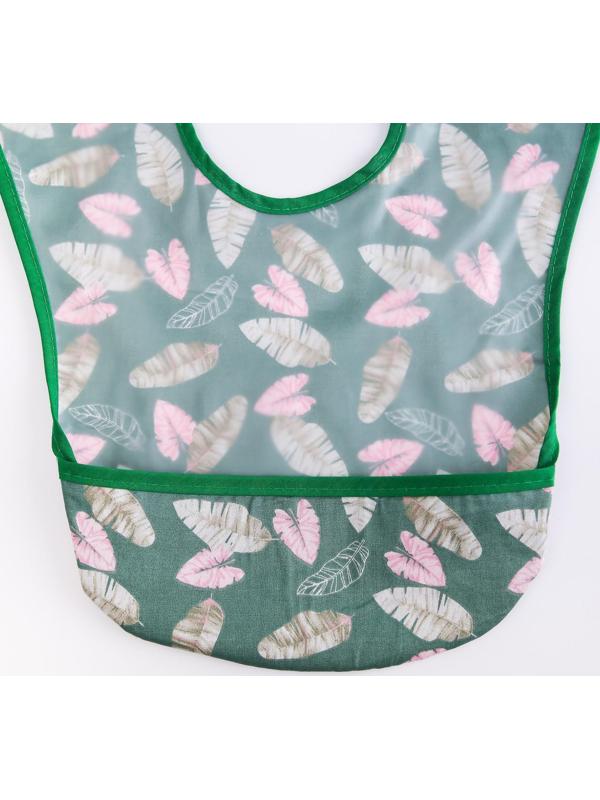 Нагрудник для кормления «Листочки» непромокаемый на липучке, с карманом, р-р. 37х23х10