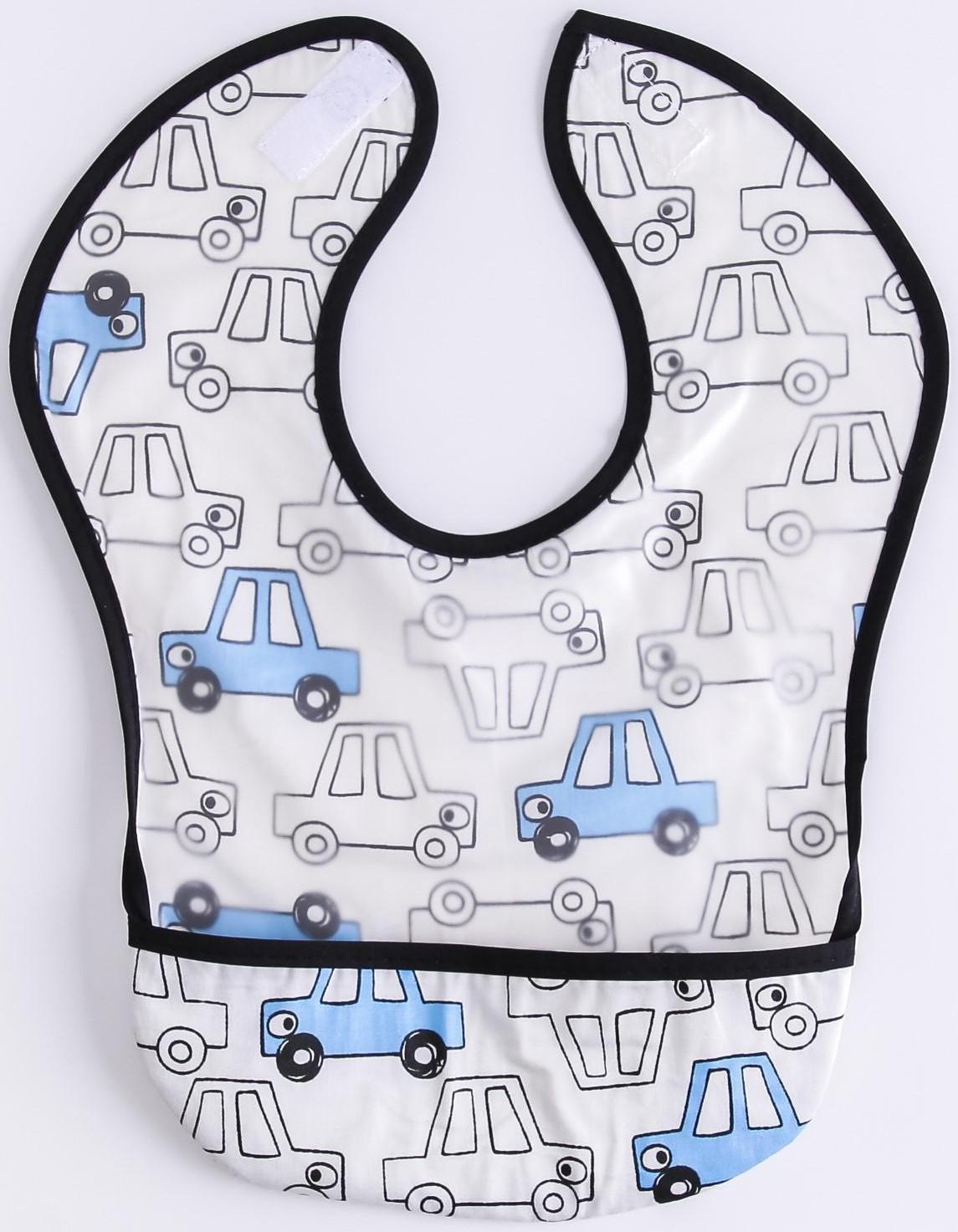 Нагрудник для кормления «Машины» непромокаемый на липучке, с карманом, р-р. 37х23х10