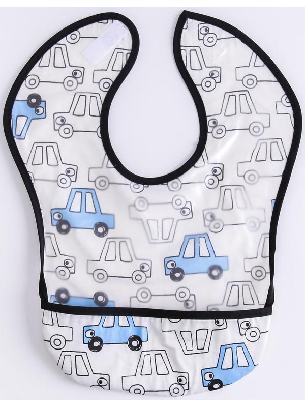 Нагрудник для кормления «Машины» непромокаемый на липучке, с карманом, р-р. 37х23х10