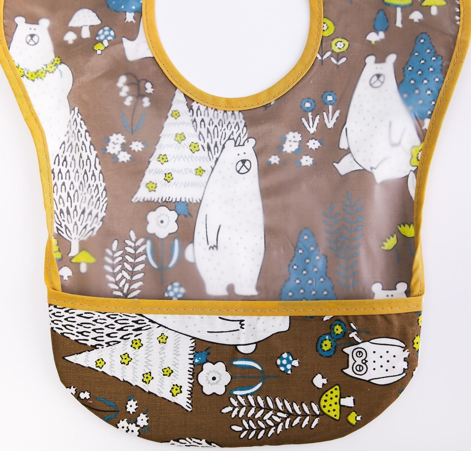 Нагрудник для кормления «Медведи» непромокаемый на липучке, с карманом, р-р. 37х23х10