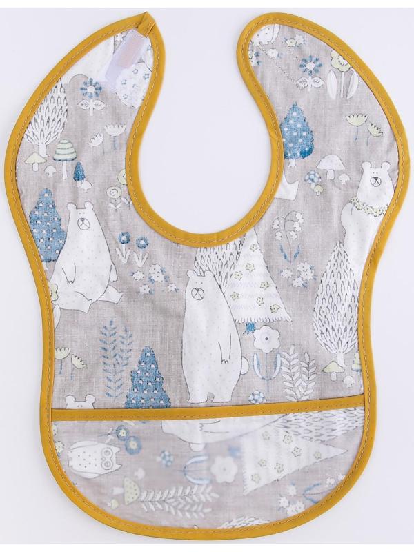 Нагрудник для кормления «Медведи» непромокаемый на липучке, с карманом, р-р. 37х23х10