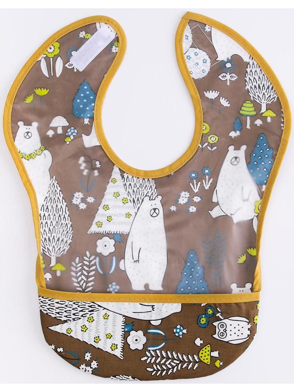 Нагрудник для кормления «Медведи» непромокаемый на липучке, с карманом, р-р. 37х23х10