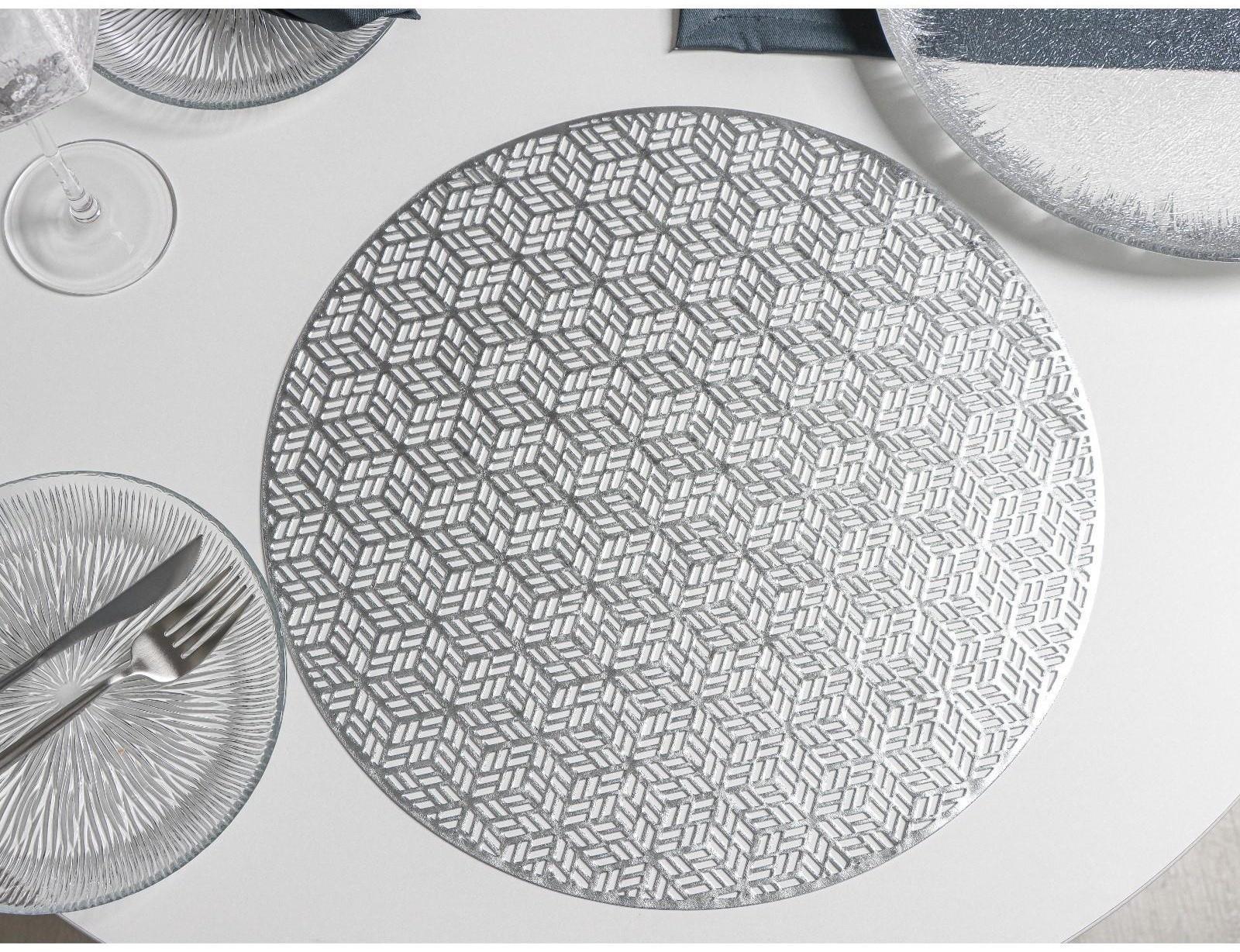 Набор салфеток сервировочных на стол Доляна «Соты», 4 шт, d=38 см, цвет серебряный