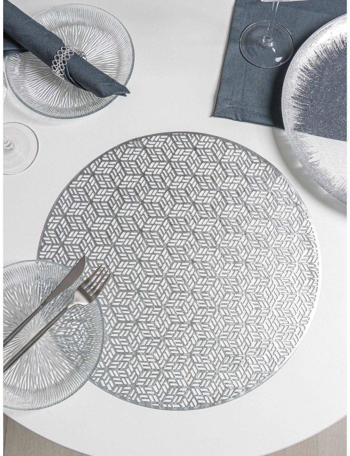 Набор салфеток сервировочных на стол Доляна «Соты», 4 шт, d=38 см, цвет серебряный