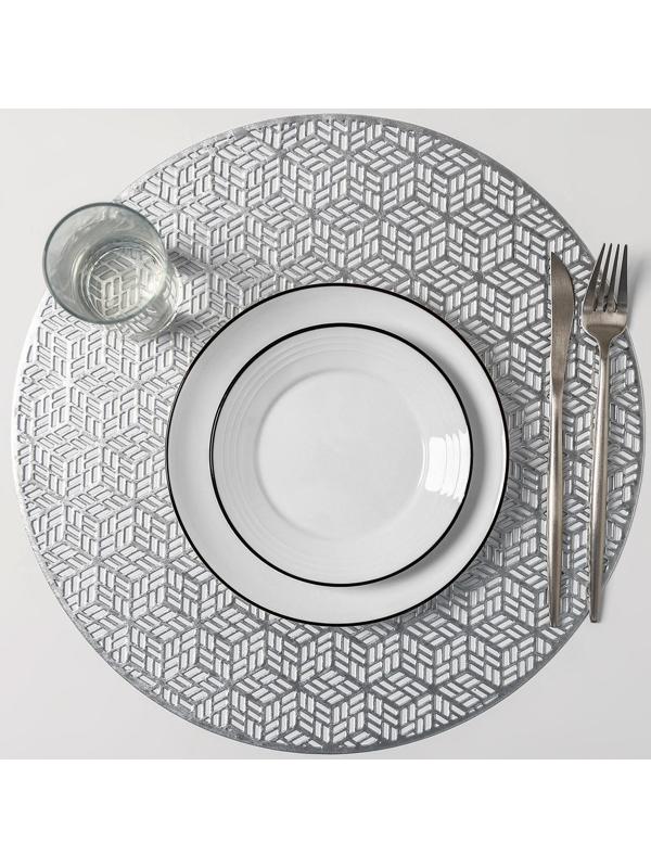 Набор салфеток сервировочных на стол Доляна «Соты», 4 шт, d=38 см, цвет серебряный