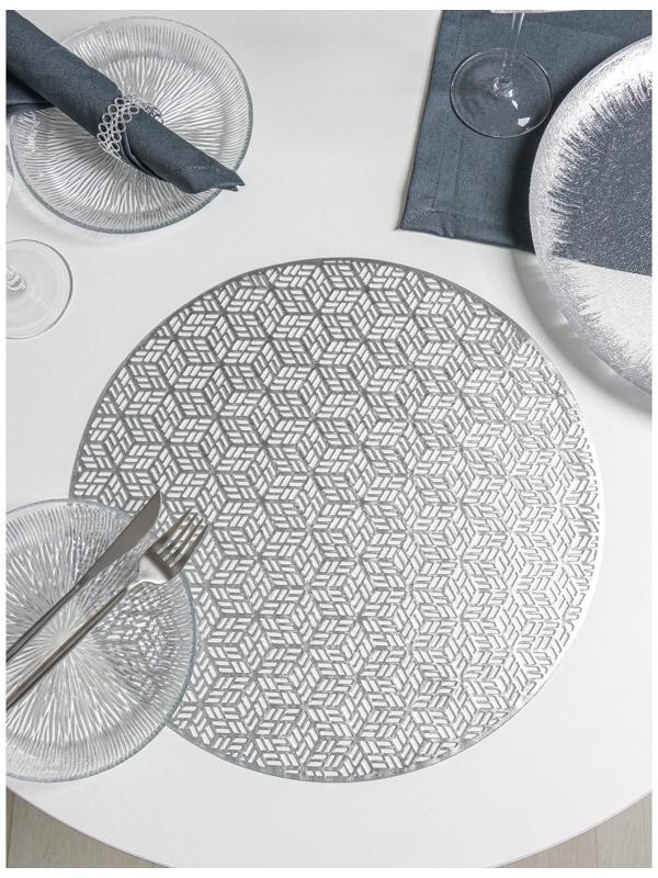 Набор салфеток сервировочных на стол Доляна «Соты», 4 шт, d=38 см, цвет серебряный