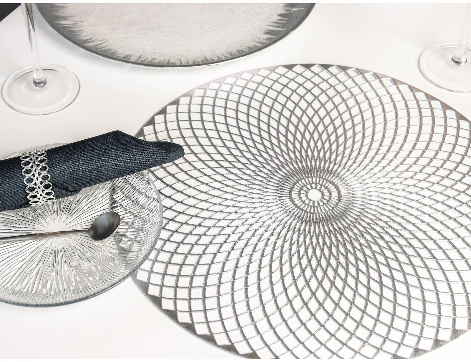 Набор салфеток сервировочных на стол Доляна «Вира», 4 шт, d=38 см, цвет серебряный