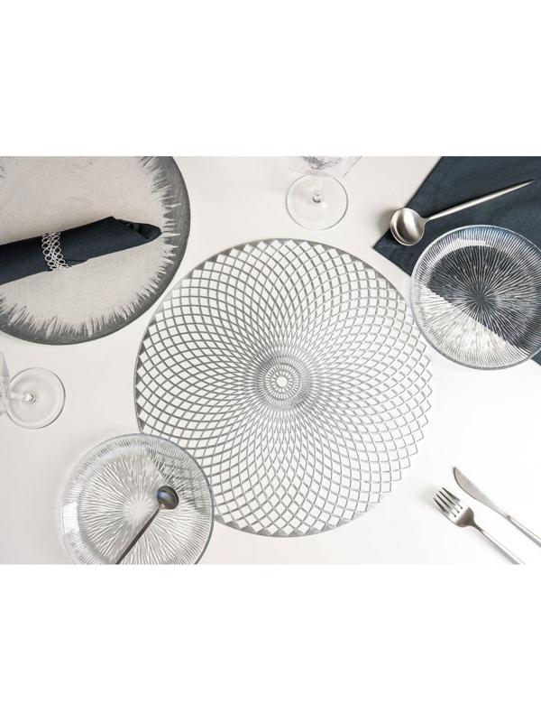 Набор салфеток сервировочных на стол Доляна «Вира», 4 шт, d=38 см, цвет серебряный