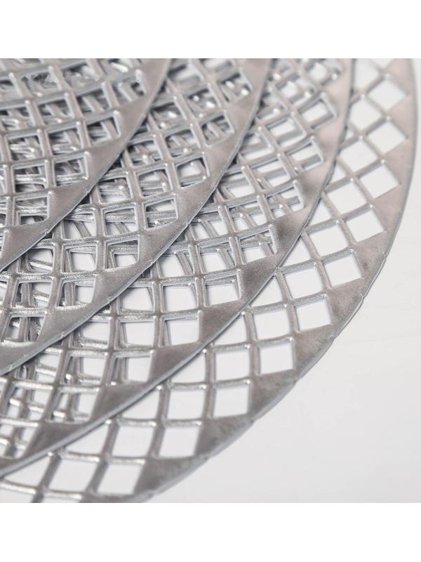 Набор салфеток сервировочных на стол Доляна «Вира», 4 шт, d=38 см, цвет серебряный