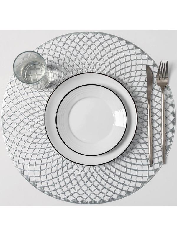 Набор салфеток сервировочных на стол Доляна «Вира», 4 шт, d=38 см, цвет серебряный