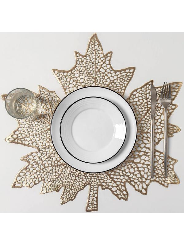 Набор салфеток сервировочных на стол Доляна «Кленовый лист», 4 шт, d=38 см, цвет золотой