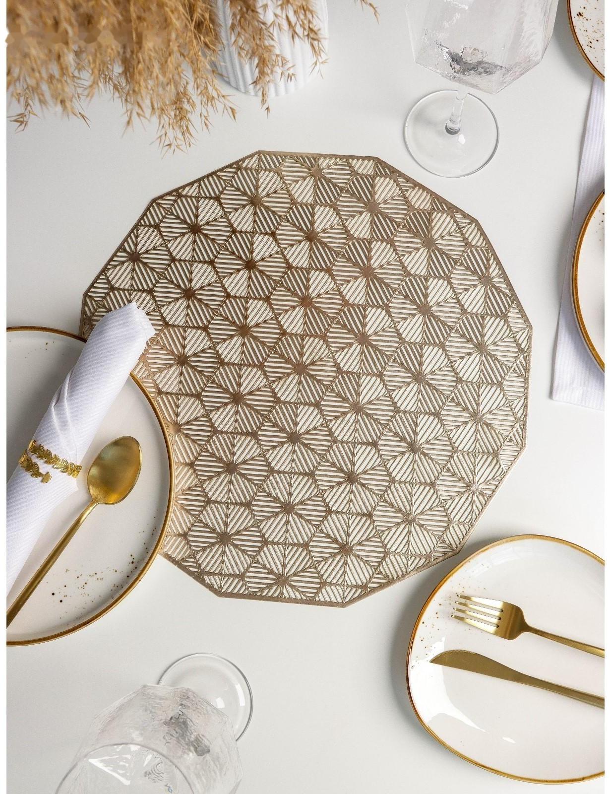 Набор салфеток сервировочных на стол Доляна «Гипноз», 4 шт, d=38 см, цвет золотой