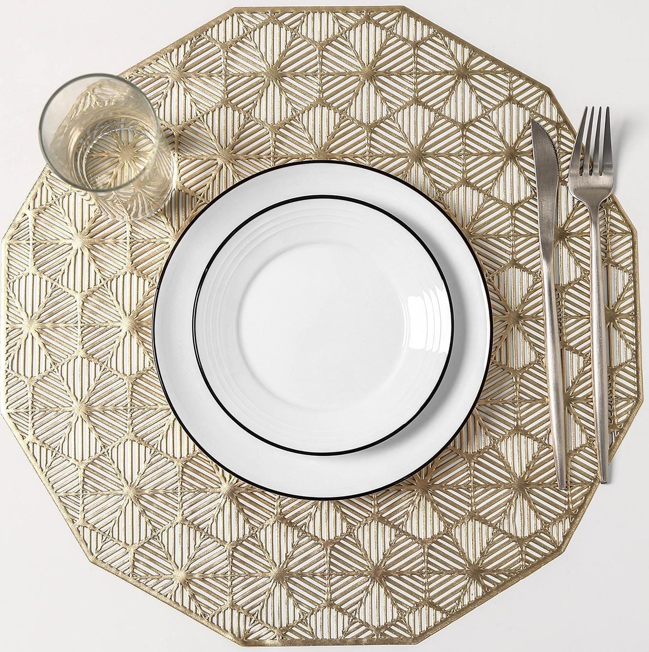Набор салфеток сервировочных на стол Доляна «Гипноз», 4 шт, d=38 см, цвет золотой