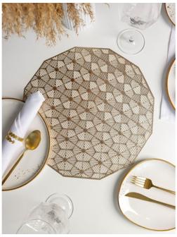Набор салфеток сервировочных на стол Доляна «Гипноз», 4 шт, d=38 см, цвет золотой