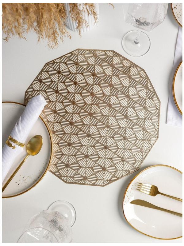 Набор салфеток сервировочных на стол Доляна «Гипноз», 4 шт, d=38 см, цвет золотой
