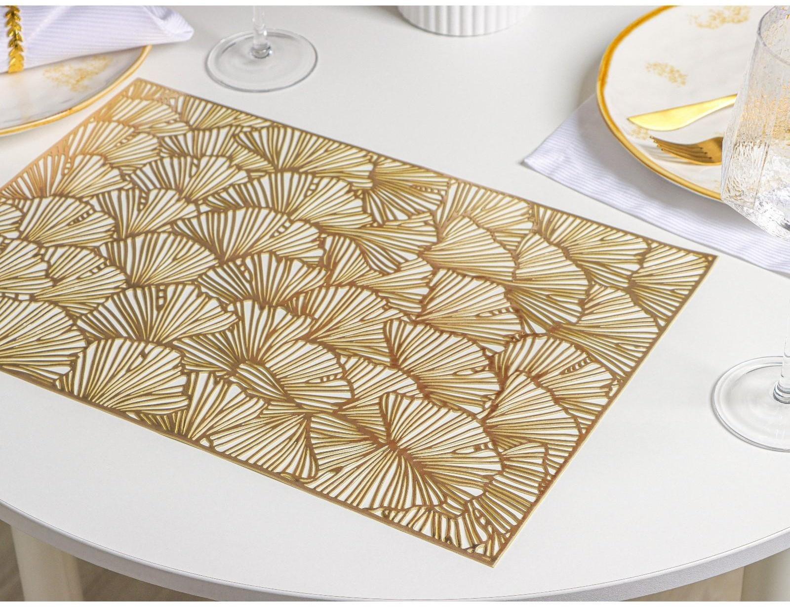Набор салфеток сервировочных на стол Доляна «Веер», 4 шт, 30×45 см, цвет золотой