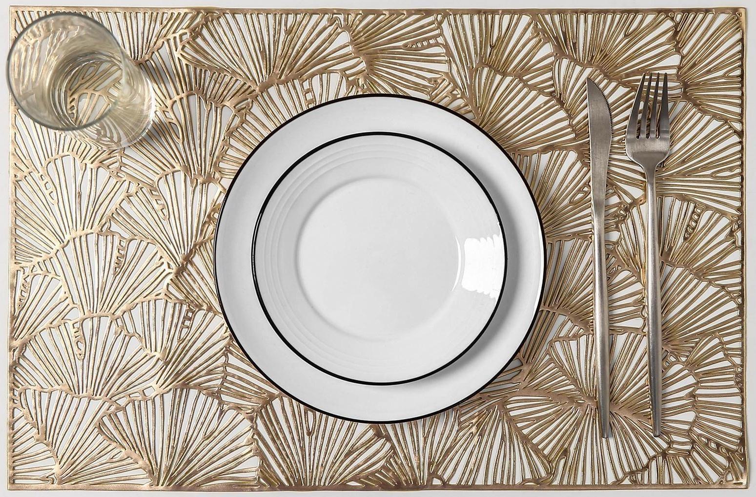 Набор салфеток сервировочных на стол Доляна «Веер», 4 шт, 30×45 см, цвет золотой