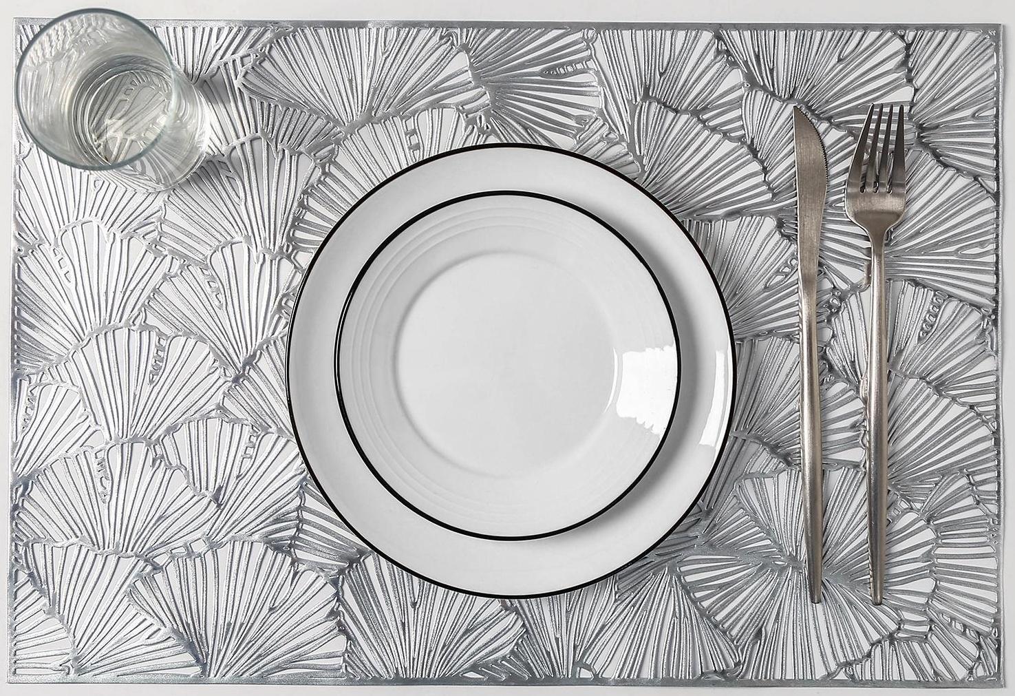 Набор салфеток сервировочных на стол Доляна «Веер», 4 шт, 30×45 см, цвет серебряный