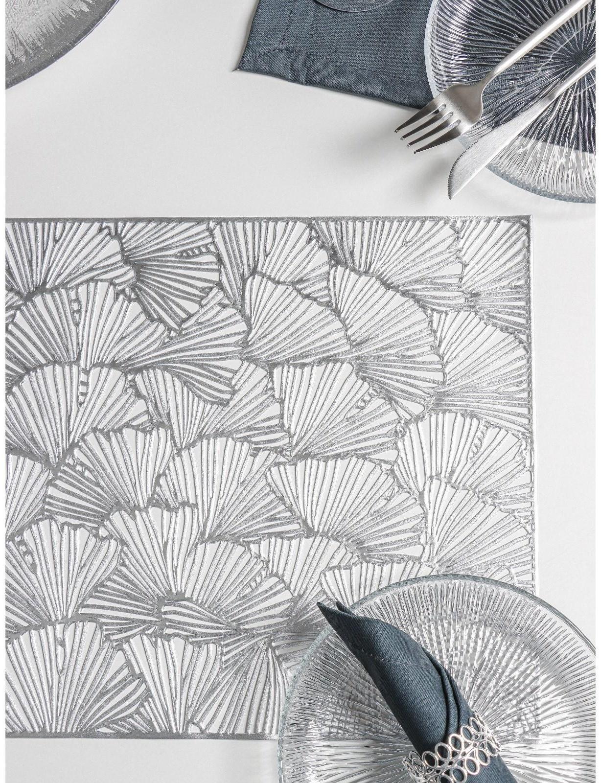 Набор салфеток сервировочных на стол Доляна «Веер», 4 шт, 30×45 см, цвет серебряный