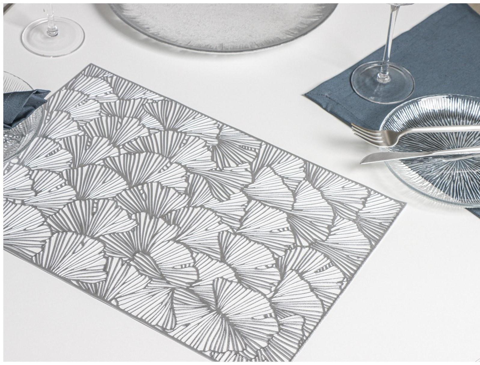 Набор салфеток сервировочных на стол Доляна «Веер», 4 шт, 30×45 см, цвет серебряный