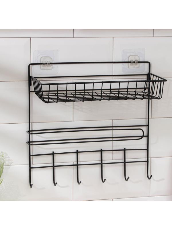 Полка с держателем для полотенец Доляна, 6 крючков, цвет чёрный