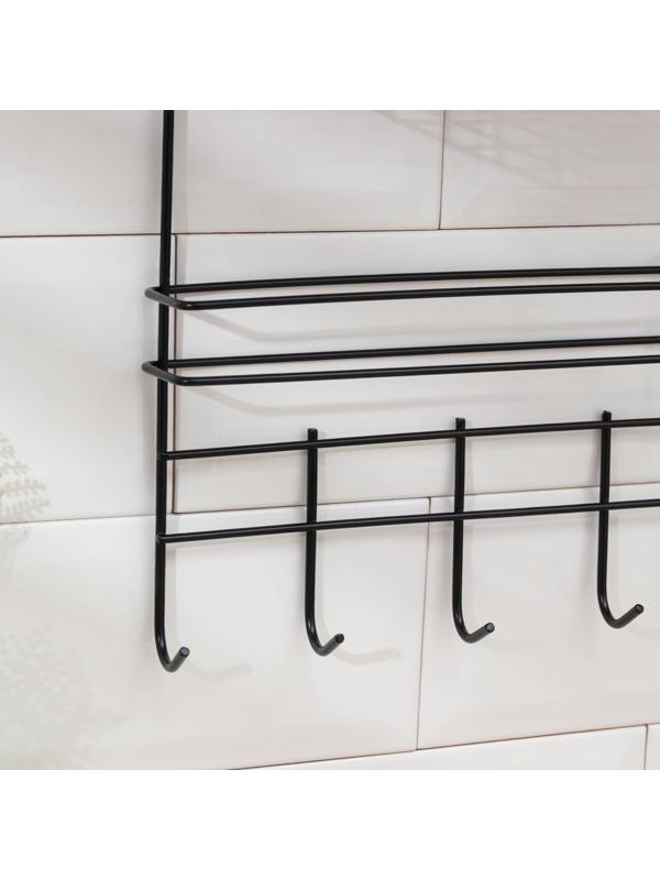 Полка с держателем для полотенец Доляна, 6 крючков, цвет чёрный