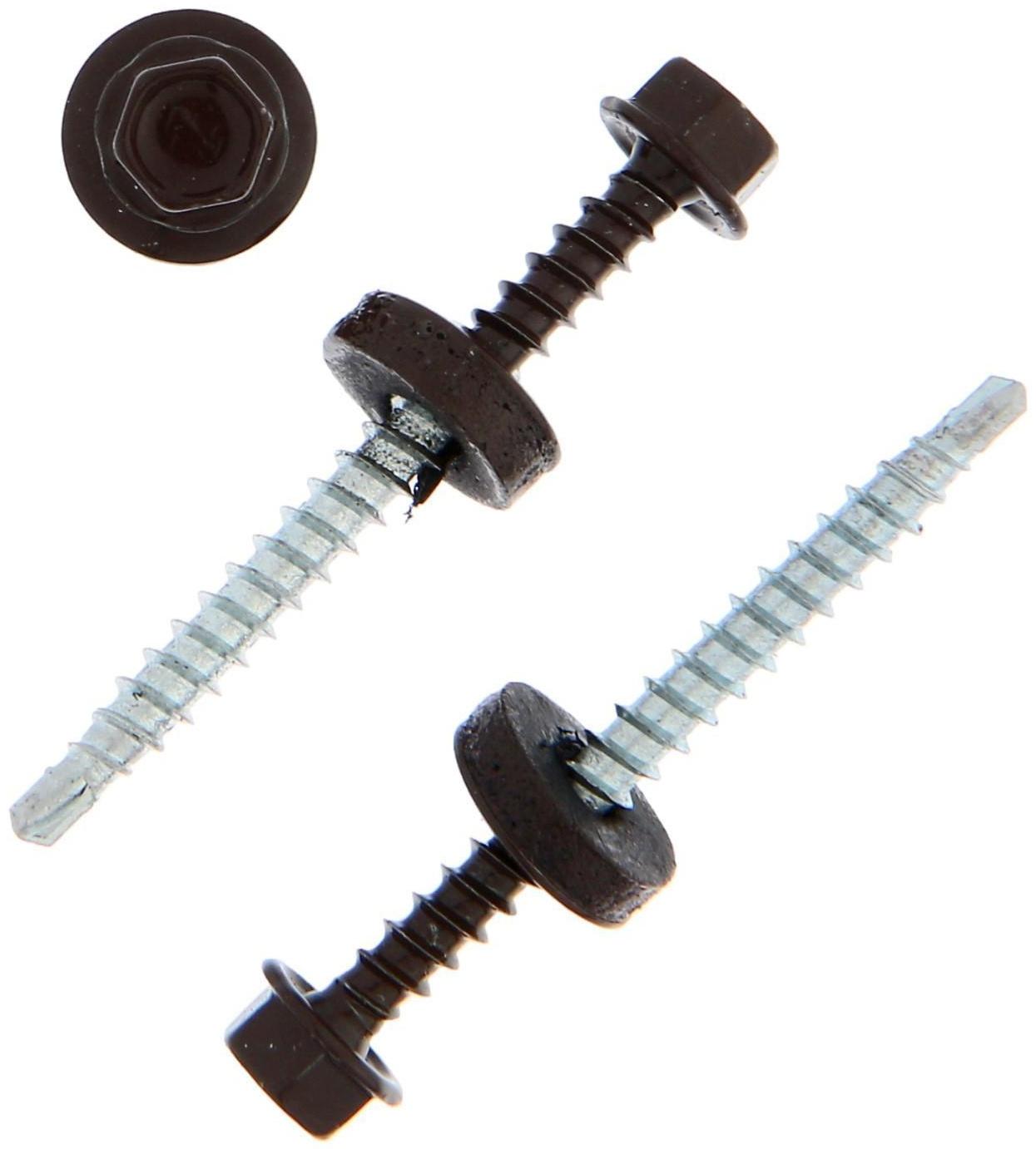 Саморезы кровельные ТУНДРА krep с буром 4.8x50 мм, темно-коричневый 1 кг