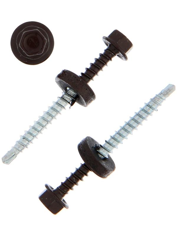 Саморезы кровельные ТУНДРА krep с буром 4.8x50 мм, темно-коричневый 1 кг