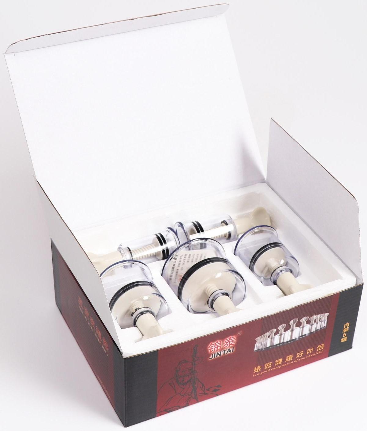 Банки акупункционного действия для вакуумного массажа с вентилем, набор 5 шт.