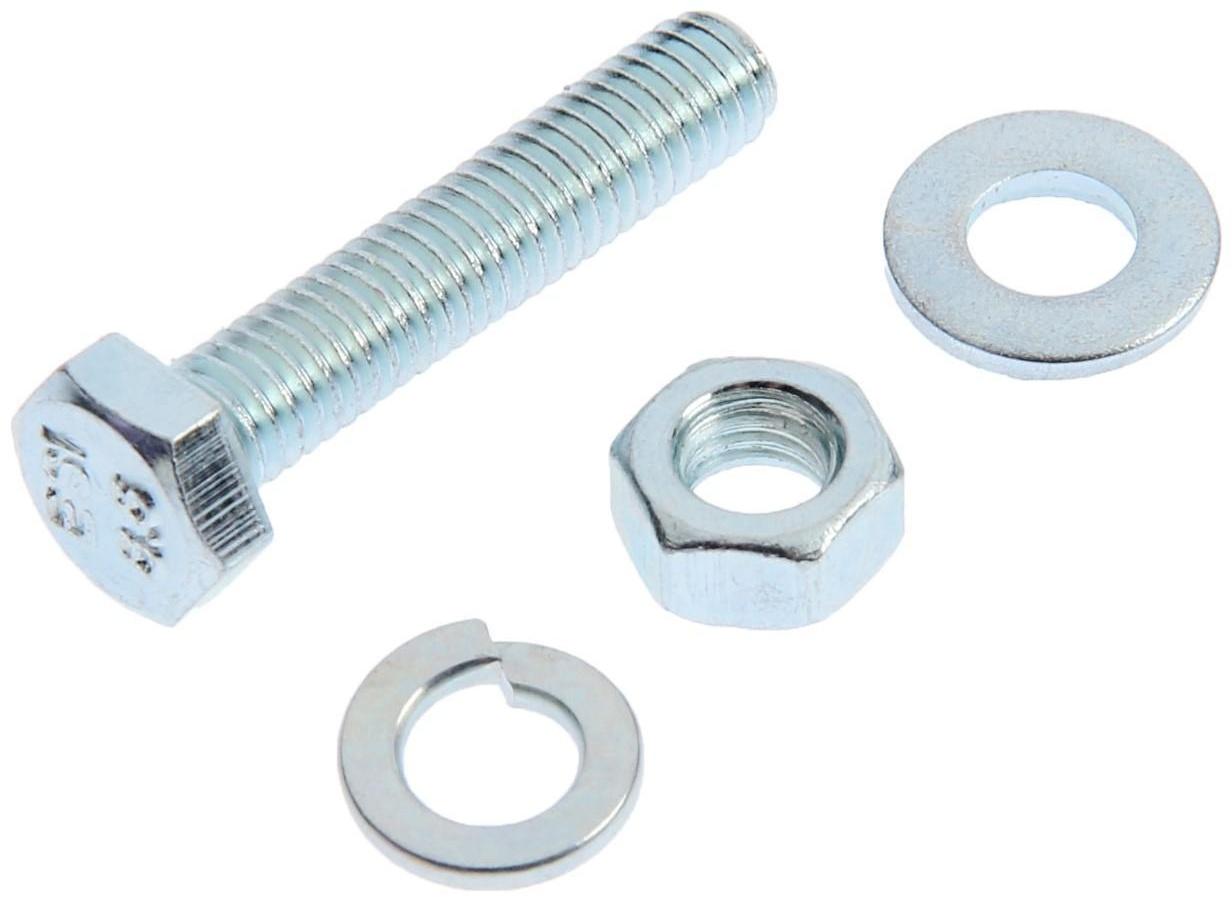 Болты ТУНДРА krep DIN933 М6x30 с гайкой и шайбой, цинк, 6 шт.