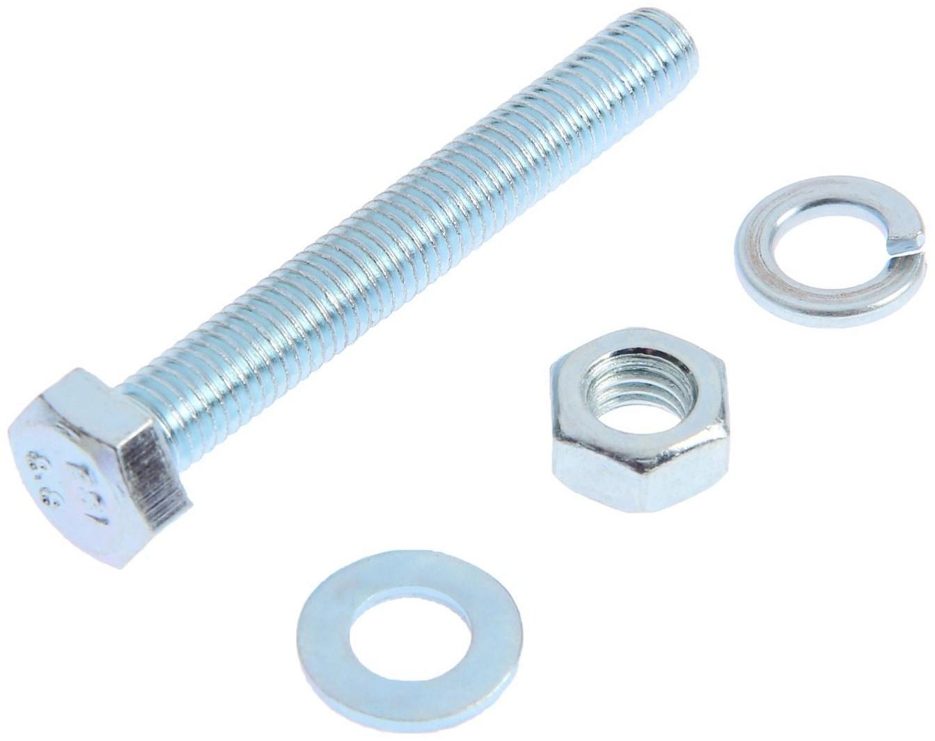 Болты ТУНДРА krep DIN933 М8x60 с гайкой и шайбой, цинк, 3 шт.