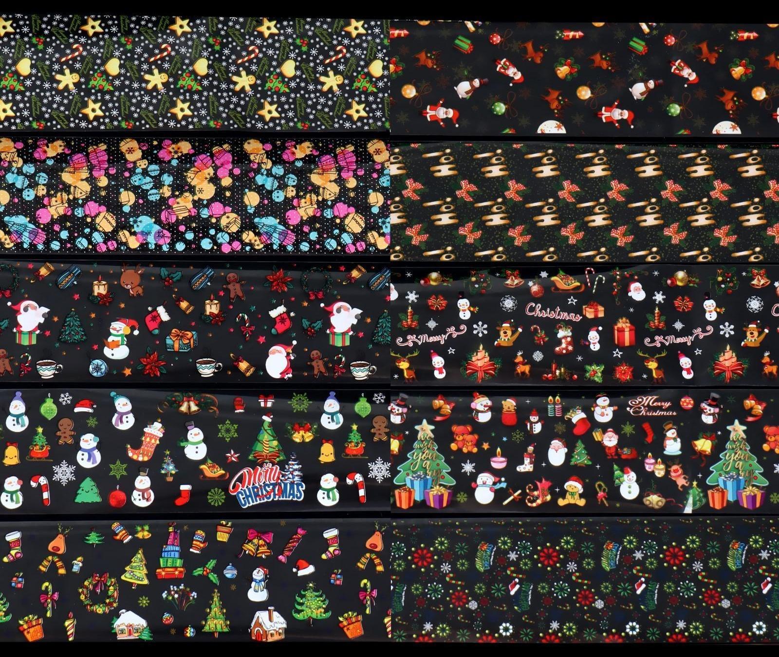 Набор переводной фольги для дизайна ногтей «Новогоднее ассорти», 4 × 50 см, 10 шт, в пластиковом органайзере