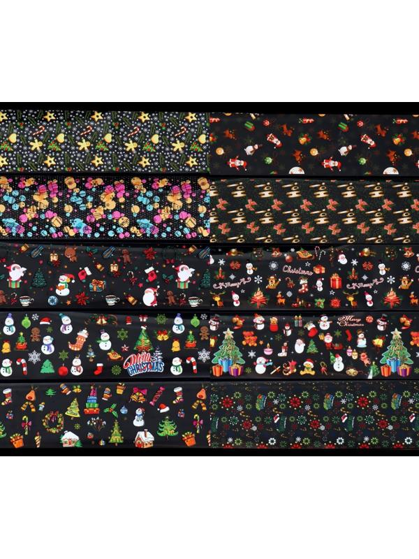 Набор переводной фольги для дизайна ногтей «Новогоднее ассорти», 4 × 50 см, 10 шт, в пластиковом органайзере