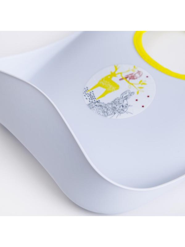 Нагрудник для кормления пластиковый на завязках, с карманом, цвет серый